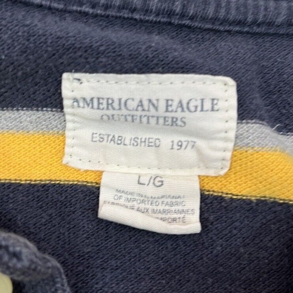 Vintage 90s American‎ Eagle Outfitters Long Sleeve Striped Polo Shirt L USA Made - Picture 3 of 5